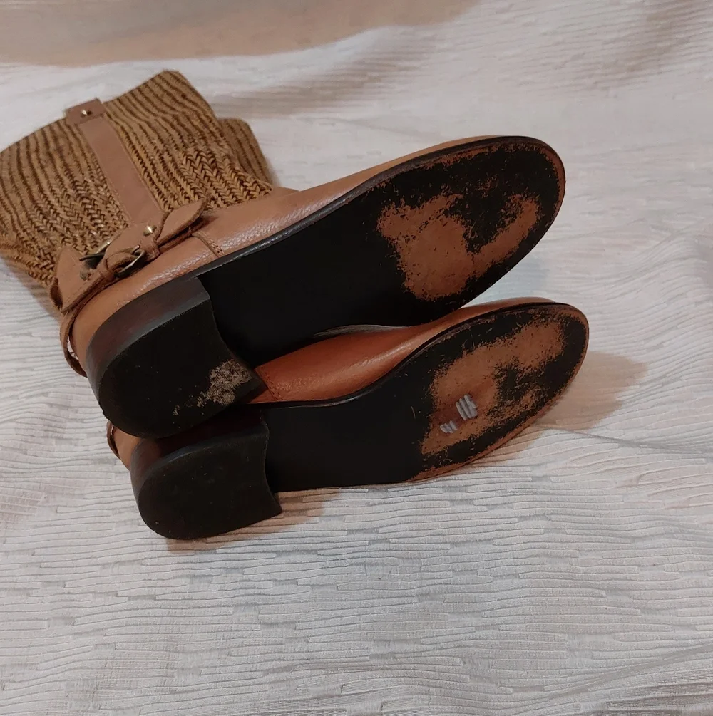 Anthropologie Tan/brown Leather Woven Over the Knee Riding Boots Size 6